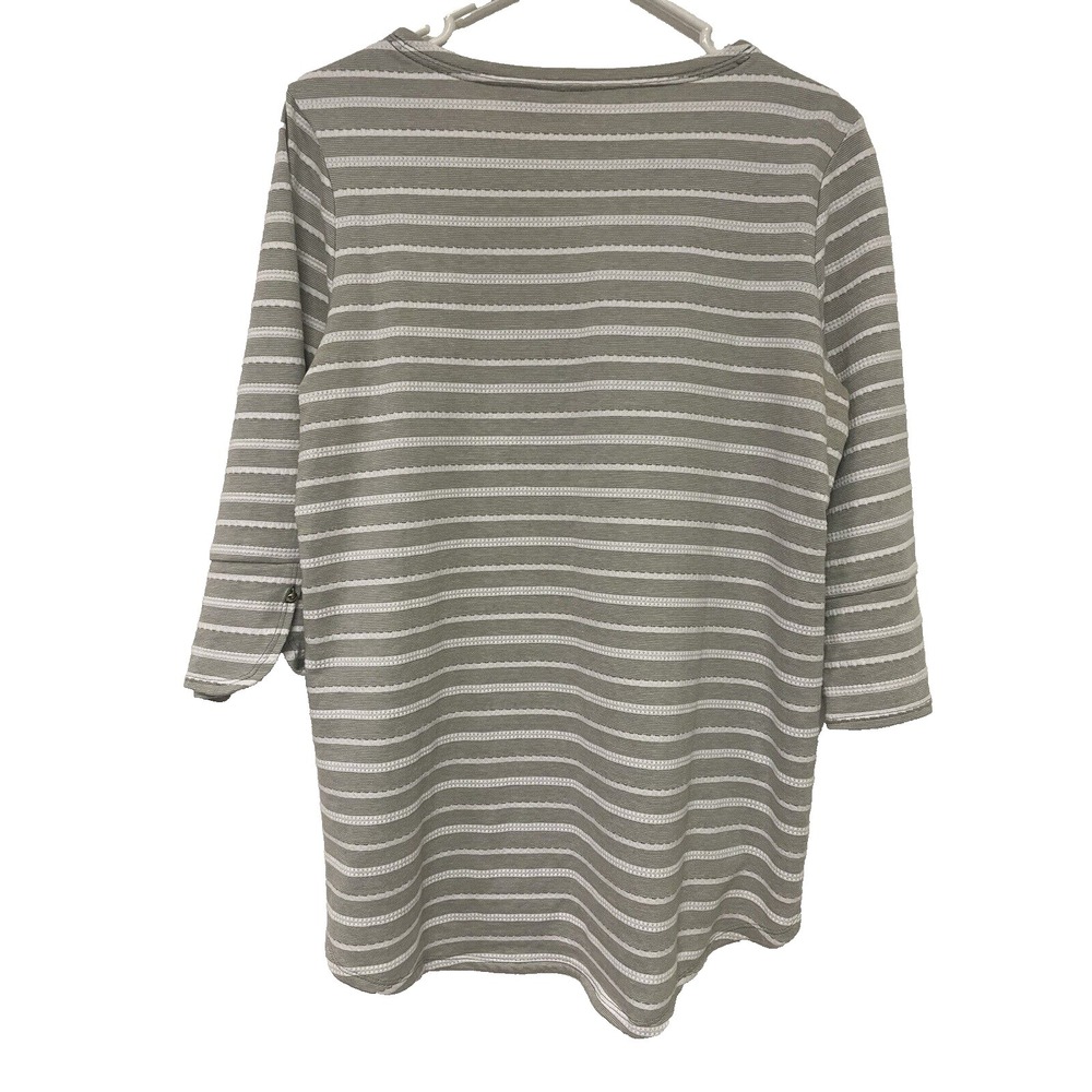 Zenergy by Chicos Grey & White Striped 3/4 Sleeve top Size 1XTunic Casual Comfy - Picture 3 of 12